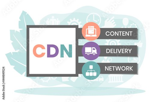 CDN - Content Delivery Network acronym, business concept. word lettering typography design illustration with line icons