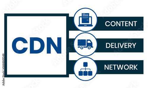 CDN - Content Delivery Network acronym, business concept. word lettering typography design illustration with line icons