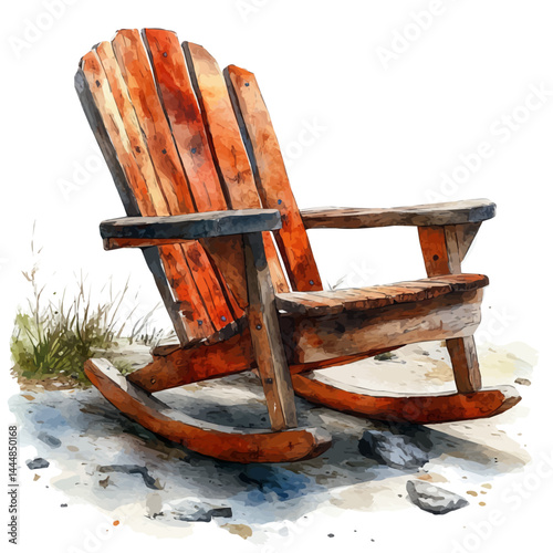 watercolor of Classic Wooden Rocking Chair, vector, isolated on a white background.