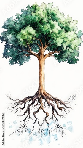 Obraz na płótnie Symbolic Watercolor Tree with Visible Roots Representing Nature's Connection w salonie
