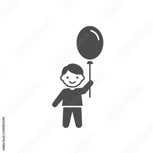 Child Holding Balloon Icon: A simple yet joyful icon of a child holding a balloon, perfect for representing happiness, celebration, and childhood innocence.
