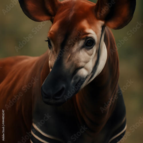 Obraz na płótnie Close-up of an okapi's head with its distinctive stripes and large ears w salonie