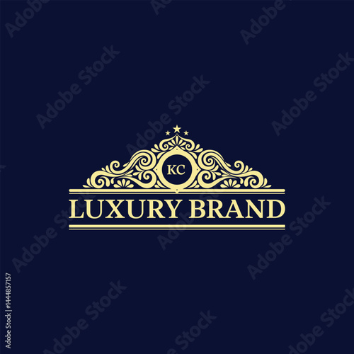 KC Luxury lion crest logo, Luxury Monogram ,Royal Initial Letter Crest Template 