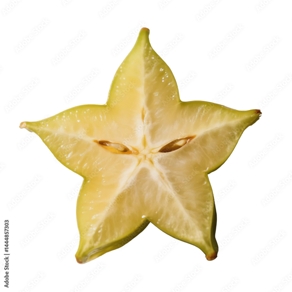 Fototapeta premium Starfruit slice with translucent center on transparent background