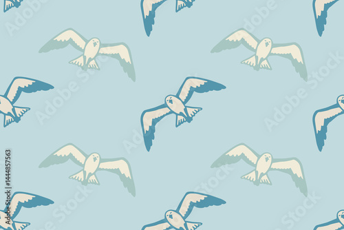 Obraz na płótnie Seamless pattern with seagulls flying in the sky. Summer sea background. w salonie
