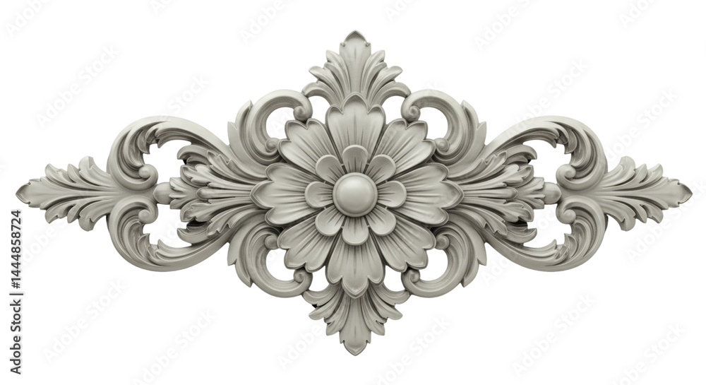 Ornate floral design in silver on isolate background.