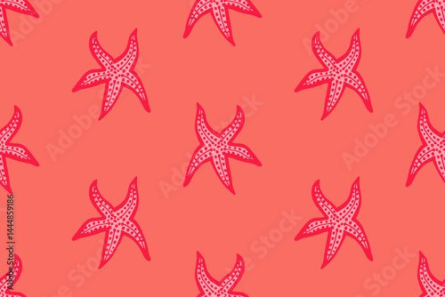 Obraz na płótnie Seamless pattern with pink starfish. Summer sea background. w salonie