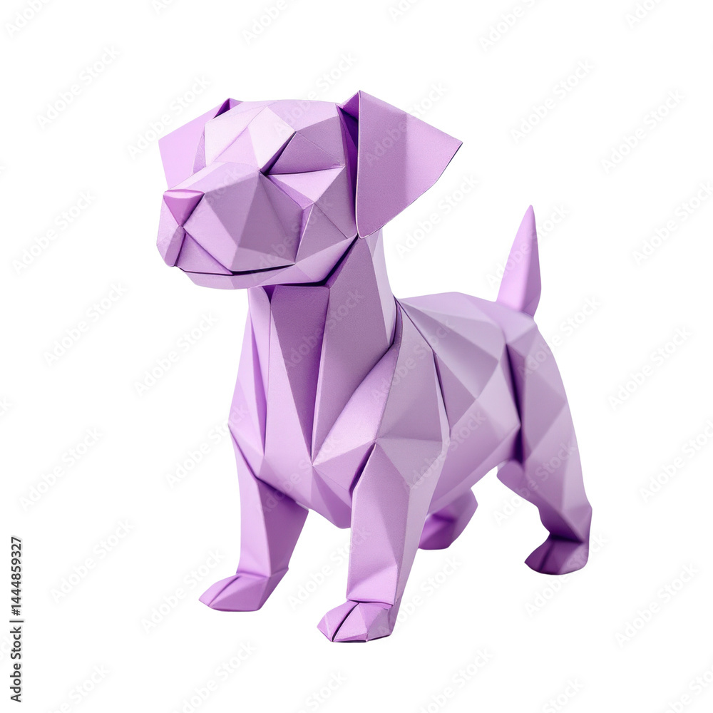 Stylized purple origami dog on isolate background.