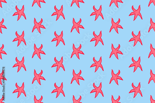Obraz na płótnie Seamless pattern with pink starfish. Summer sea background. w salonie