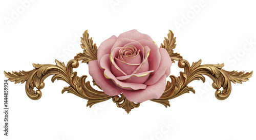 Obraz na płótnie Elegant pink rose with ornate embellishments on isolate background. w salonie