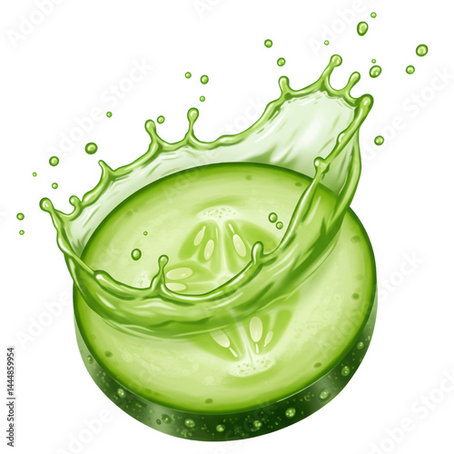 Obraz na płótnie Sliced cucumber with splash effect on isolate background. w salonie