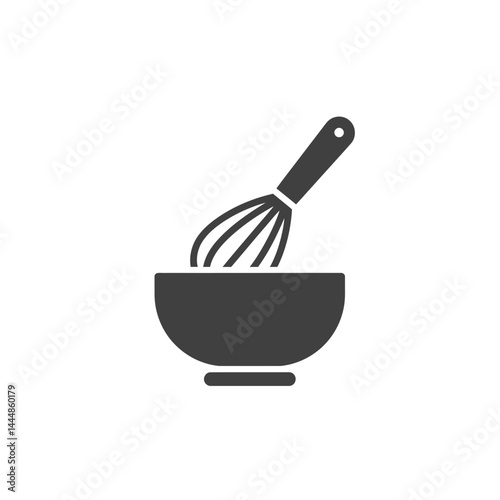Whisk in Bowl: A simple silhouette illustration depicts a whisk inside a bowl, portraying culinary preparation.