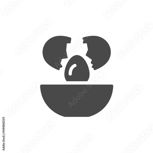 Egg in a Bowl: A visual of egg being cracked open, a symbol of culinary creation, minimalism with an iconic monochrome aesthetic, a sense of simplicity and versatility.