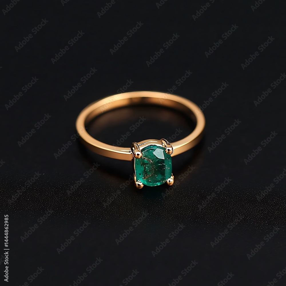 Gold ring with a green stone in the center Gold ring with a green stone in the center
