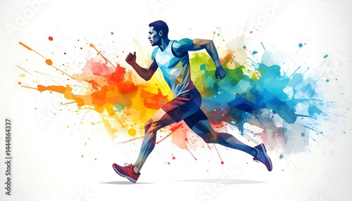 Dynamic Abstract Watercolor of a Running Figure in Motion