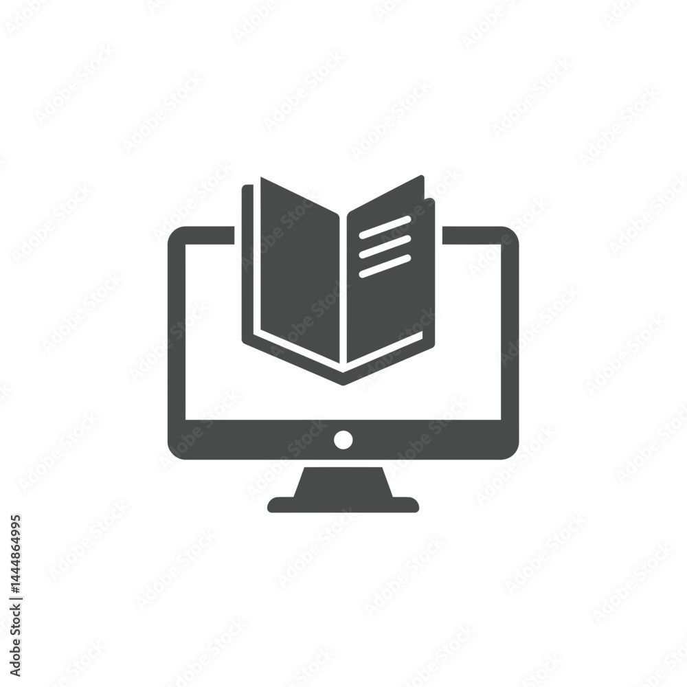 E-Learning Concept: Illustrative representation of a computer monitor displaying an open book, symbolizing education, knowledge acquisition, and online learning platforms. E-Learning Concept: Illustrative representation of a computer monitor displaying an open book, symbolizing education, knowledge acquisition, and online learning platforms.