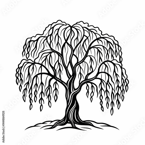Tree Vector Illustration – Outline Style on White