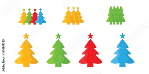 Colorful Christmas Trees with Stars – Festive Holiday Vector Set