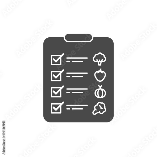 Healthy Checklist: A visual representation of a healthy eating plan, showcasing vegetables, fruits, and a checkmark, promoting well-being and a balanced lifestyle.