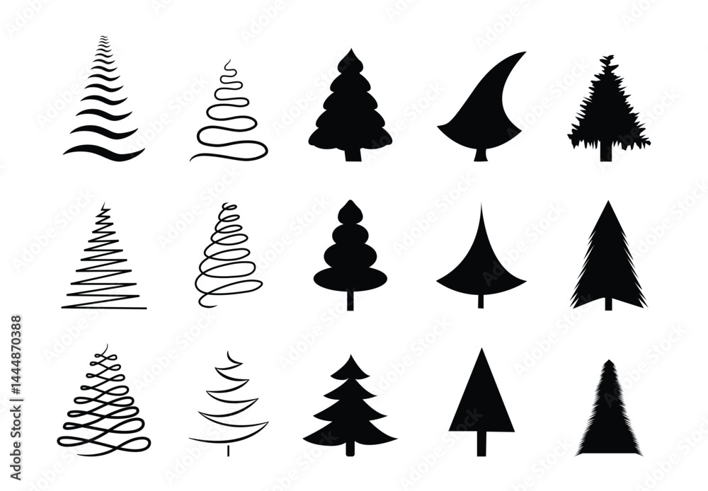 Obraz premium Stylized Christmas Tree Silhouettes Collection – Vector Set