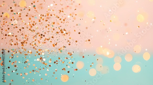 Gold Glitter Confetti on Pastel Pink and Blue Background