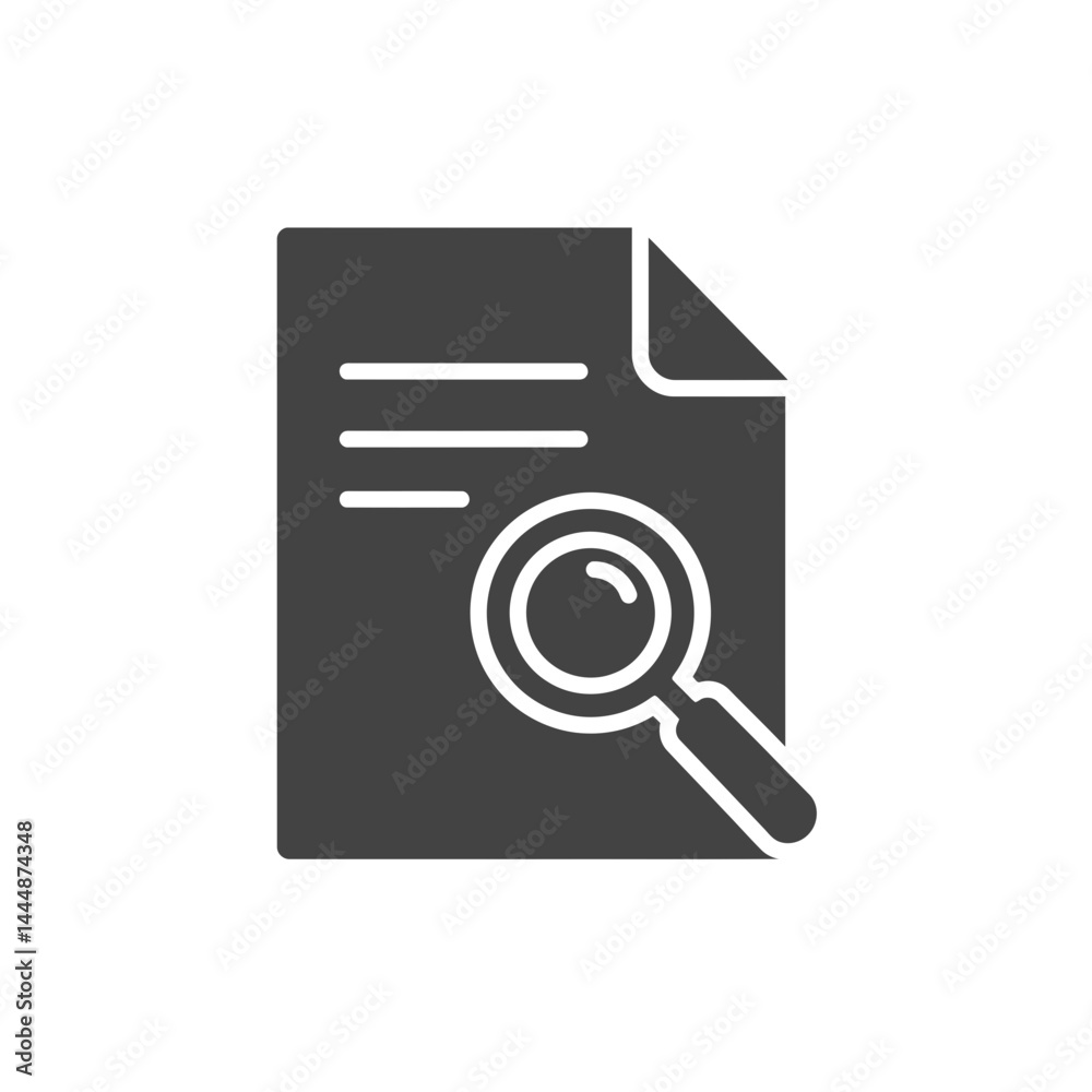 Document Examination: A graphic representation of a document under meticulous examination, where a magnifying glass carefully inspects the finer details of the written content.