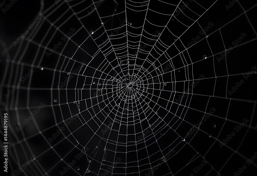 Fototapeta premium Dew Drops on a Spider Web with Fog