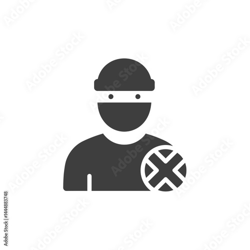 Prohibition Icon: A modern and minimal illustration presents an icon of a masked person crossed out by a prohibition sign.