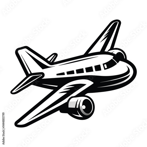 Monochrome Jet Airplane Design, Commercial Airline, Aviation Icon, Flight Vector, Line Art