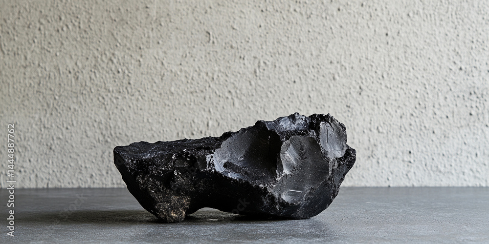 Raw black coal piece displayed on textured surface Generative AI