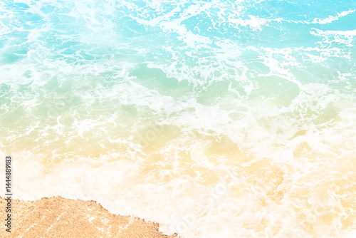 夏の海 背景素材 青 ブルー 水色 砂 イエロー 波 ビーチ リゾート 爽やか