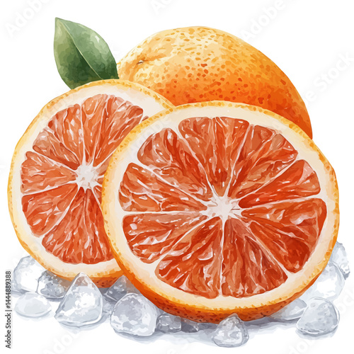 illustration of Citrus Wedges On Crushed Ice, watercolor vector, isolated on a white background.