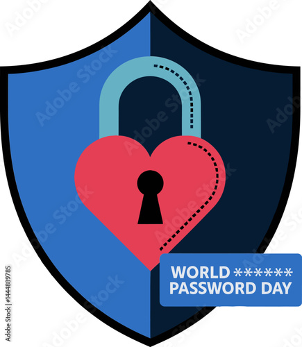 Shield with heart padlock – data security vector for Password Day