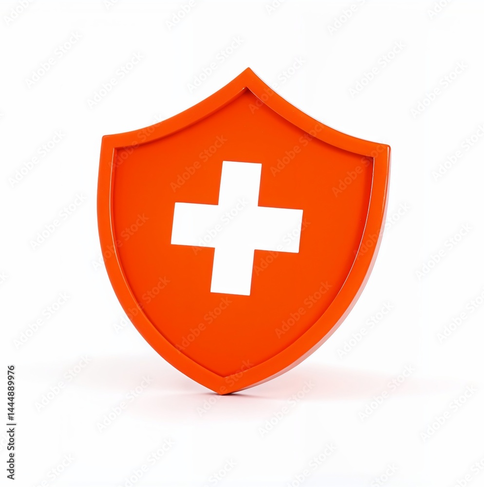 Fototapeta premium Orange Shield with White First Aid Cross at an Angle