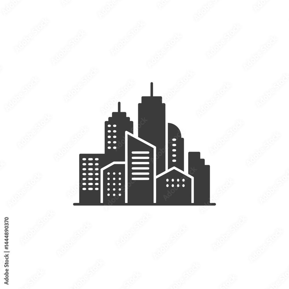 Urban Skyline: A minimalistic illustration of a modern city skyline, featuring sleek, geometric silhouettes of skyscrapers, representing the essence of urban architecture and economic progress.