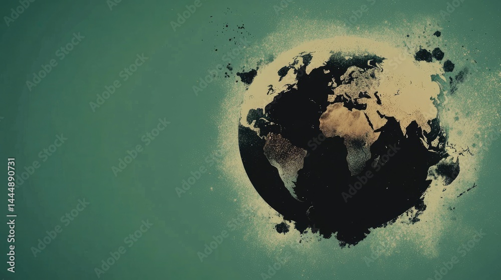 Fototapeta premium Grunge Earth Global Impact with Teal Background.