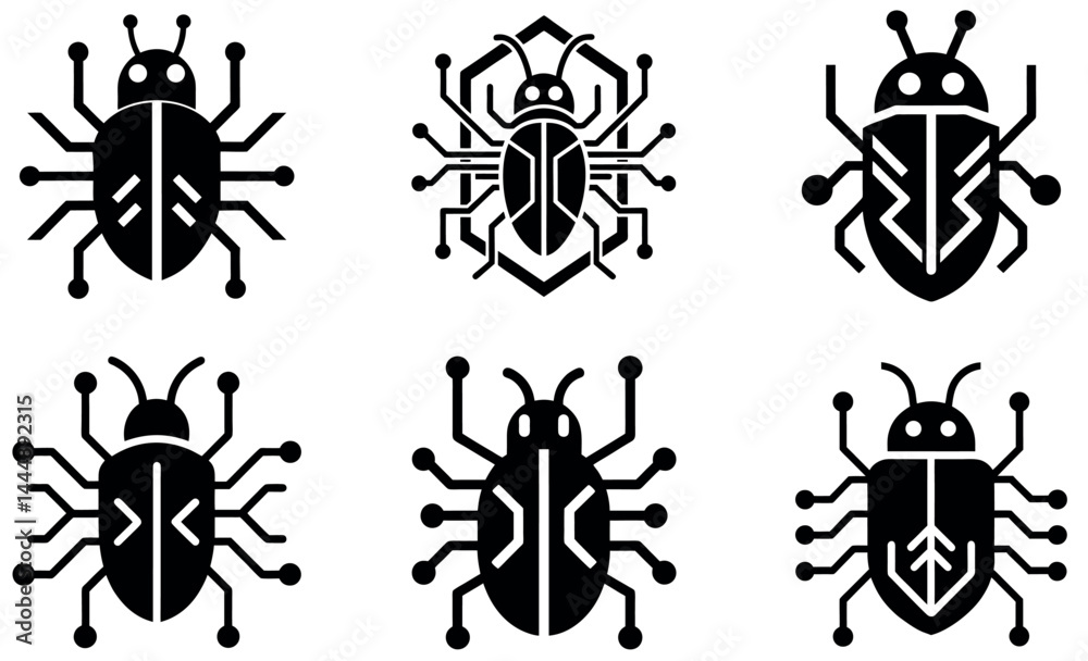 Fototapeta premium Cybersecurity Bug Icons for Digital Technology