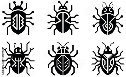 Cybersecurity Bug Icons for Digital Technology