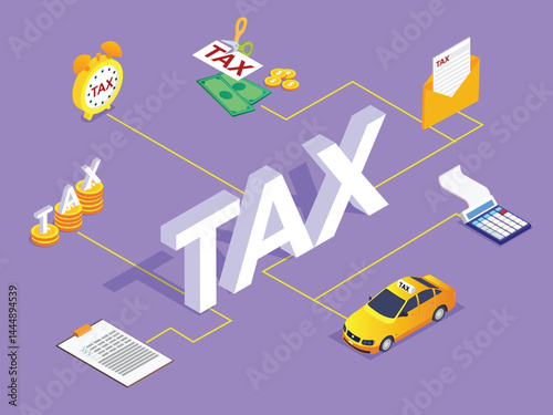  Isometric Tax Concept with Financial Elements