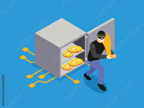 Isometric Digital Vault Hacking and Cyber Theft
