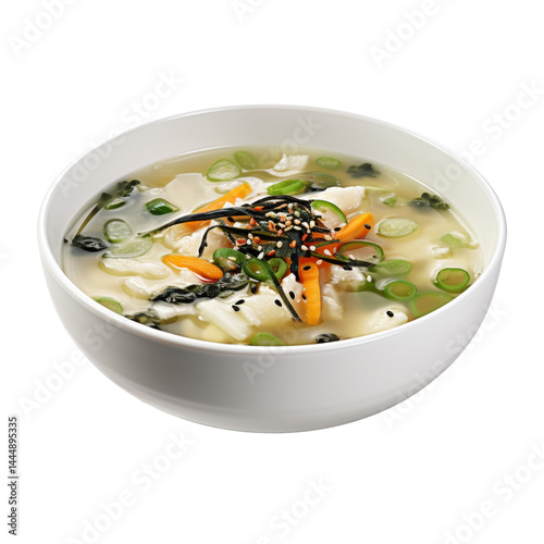 clear soup in bowl isolated on white