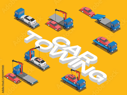 Isometric Car Towing Service Collection