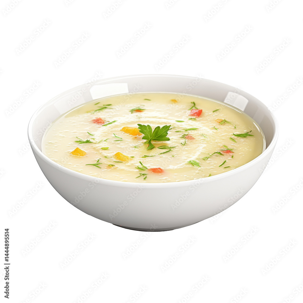 thick soup in bowl isolated on white