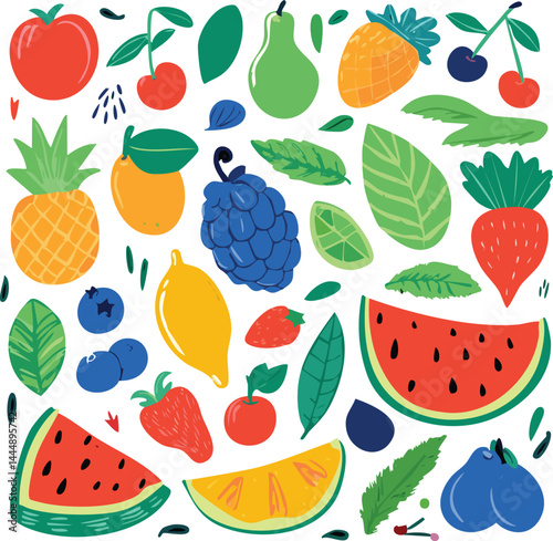 Big Set of Matisse-Inspired Abstract Nature Shapes – Tropical, Floral, and Fruit Doodles for Modern Summer Design