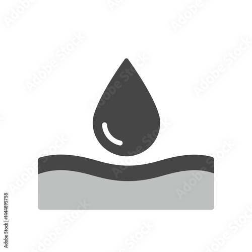 Hydration Drop: Simple depiction of a water droplet interacting with a surface, representing hydration, moisture, and absorption. 