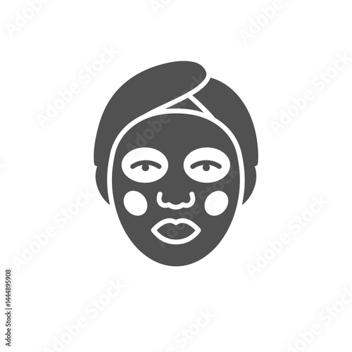 Facial Mask Icon: A minimalist grayscale icon of a woman wearing a facial mask, suggesting skincare routine, self-care, and beauty treatment.