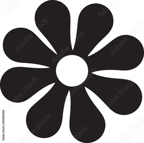 Groovy Bloom Silhouette Vector | Retro Black Flower