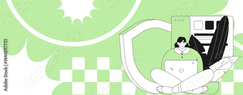 Business network security character flat vector concept operation hand drawn illustration
