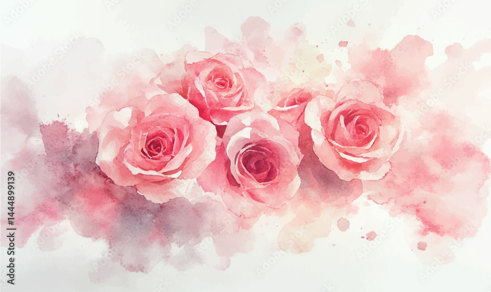Fototapeta premium Watercolor floral pink roses background 
