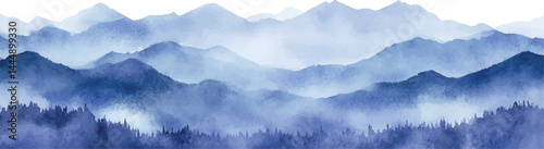 watercolor background border, blue hills	
